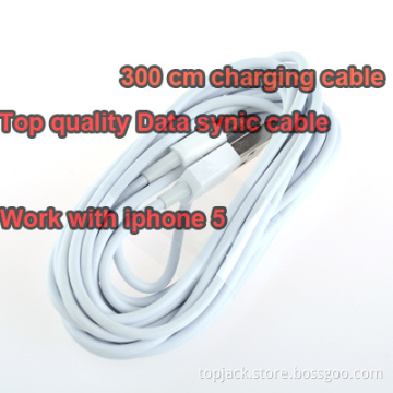 USB Male to 8 Pin Charging Data Cable for iPhone 5s + iPhone 5c - White (300 CM)